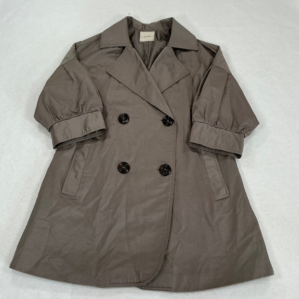 Macopine Taupe Brown Double Breasted Puff Sleeve Trench Coat Made in Korea